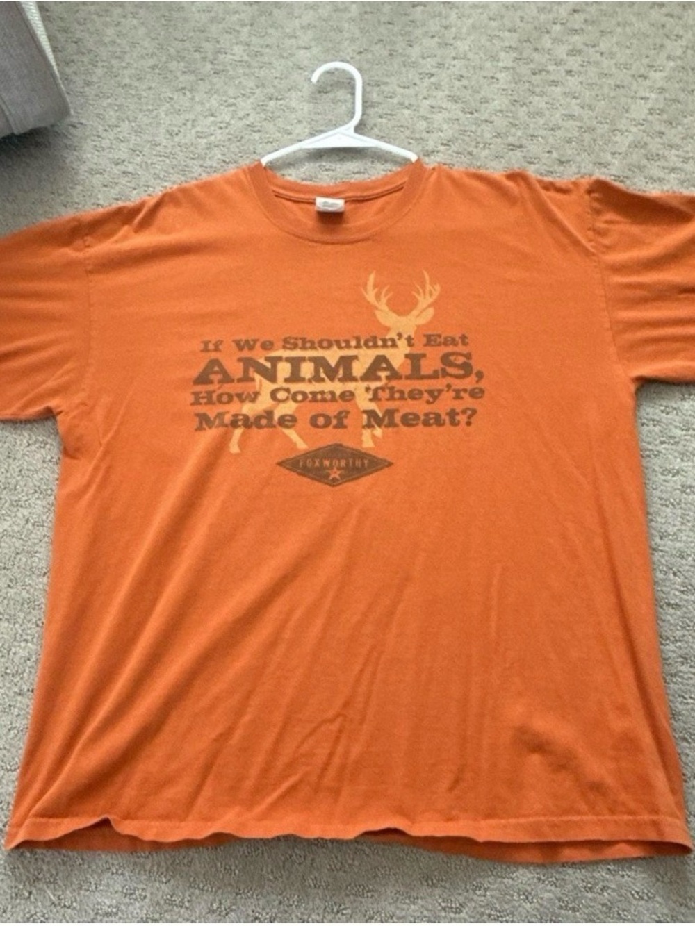 Gildan Orange Short Sleeve Graphic Tee with Deer Motif